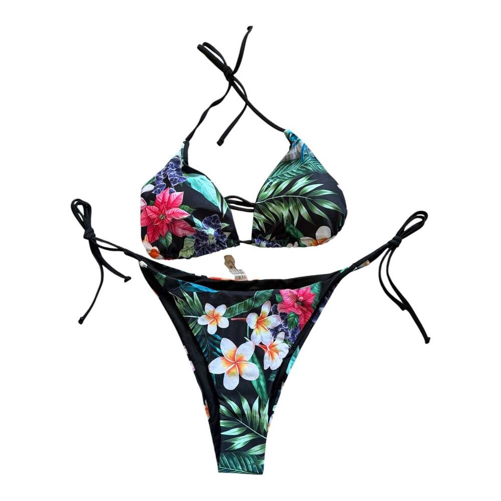 Tropical Floral Halter Triangle Bikini Set Two Piece Swimsuit